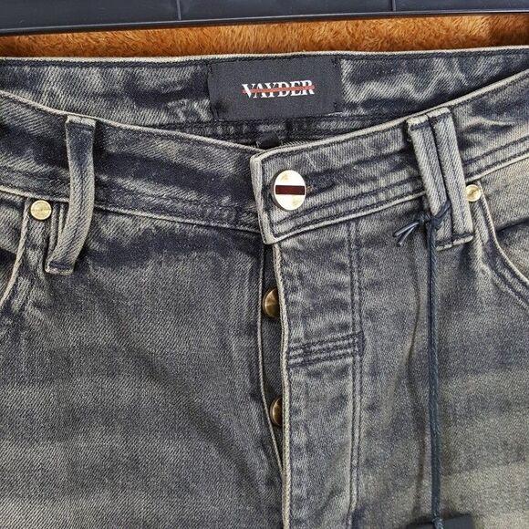 VAYDER Jeans Mens Size 30 Gray Charcoal Tan Wash Straight Leg Luxury Denim $435 - Picture 3 of 10